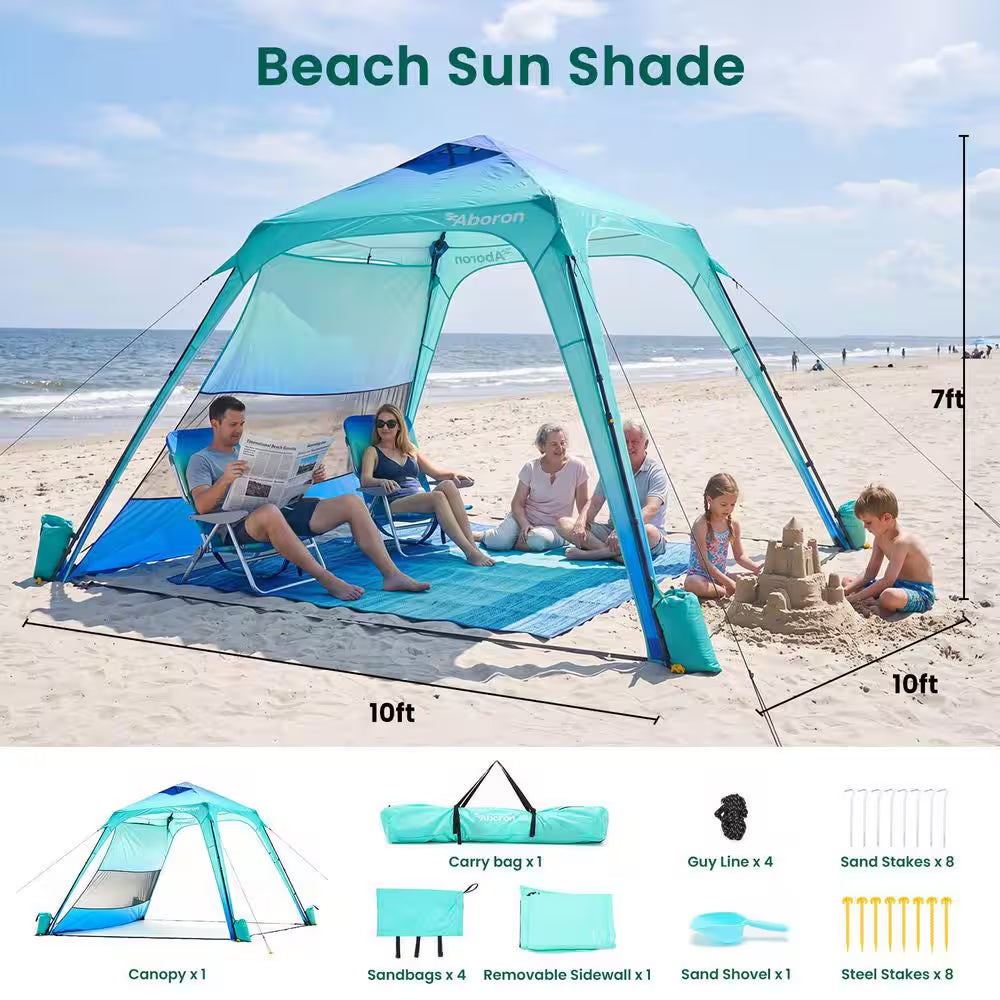 Beach Cabana 10 Ft. X 10 Ft. Beach Canopy Tent W/Sidewall UPF50 plus Protection Sun Shelter Beach Cabana Canopy Umbrella