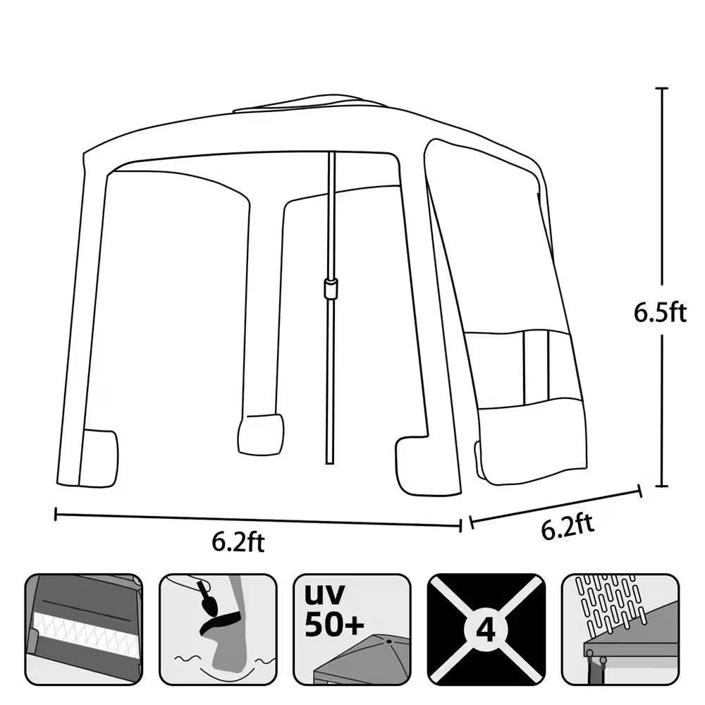 6.2 Ft. X 6.2 Ft. Beach Cabana Canopy Tent Easy-Setup Canopy with Sidewall for Ultimate Sun Protection