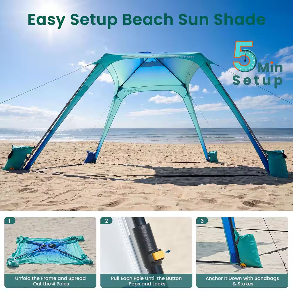 Beach Cabana 10 Ft. X 10 Ft. Beach Canopy Tent W/Sidewall UPF50 plus Protection Sun Shelter Beach Cabana Canopy Umbrella